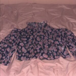 ANDREA FENZI Navy and Pink Floral Sheer Blouse